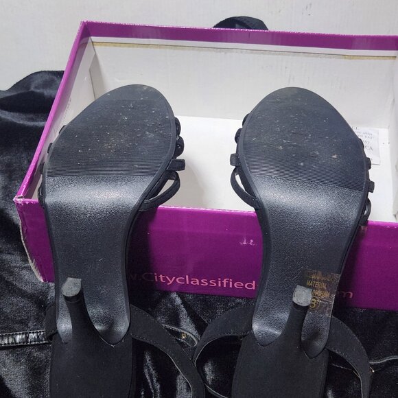 Black and Gold Strappy Open Toe Heels Size 8 - Picture 7 of 7